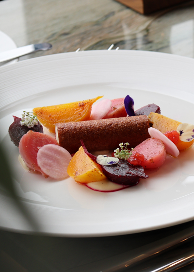 Beautifully plated seasonal dish at Fingal’s restaurant in Edinburgh, showcasing fine dining available with a Fingal restaurant gift voucher.