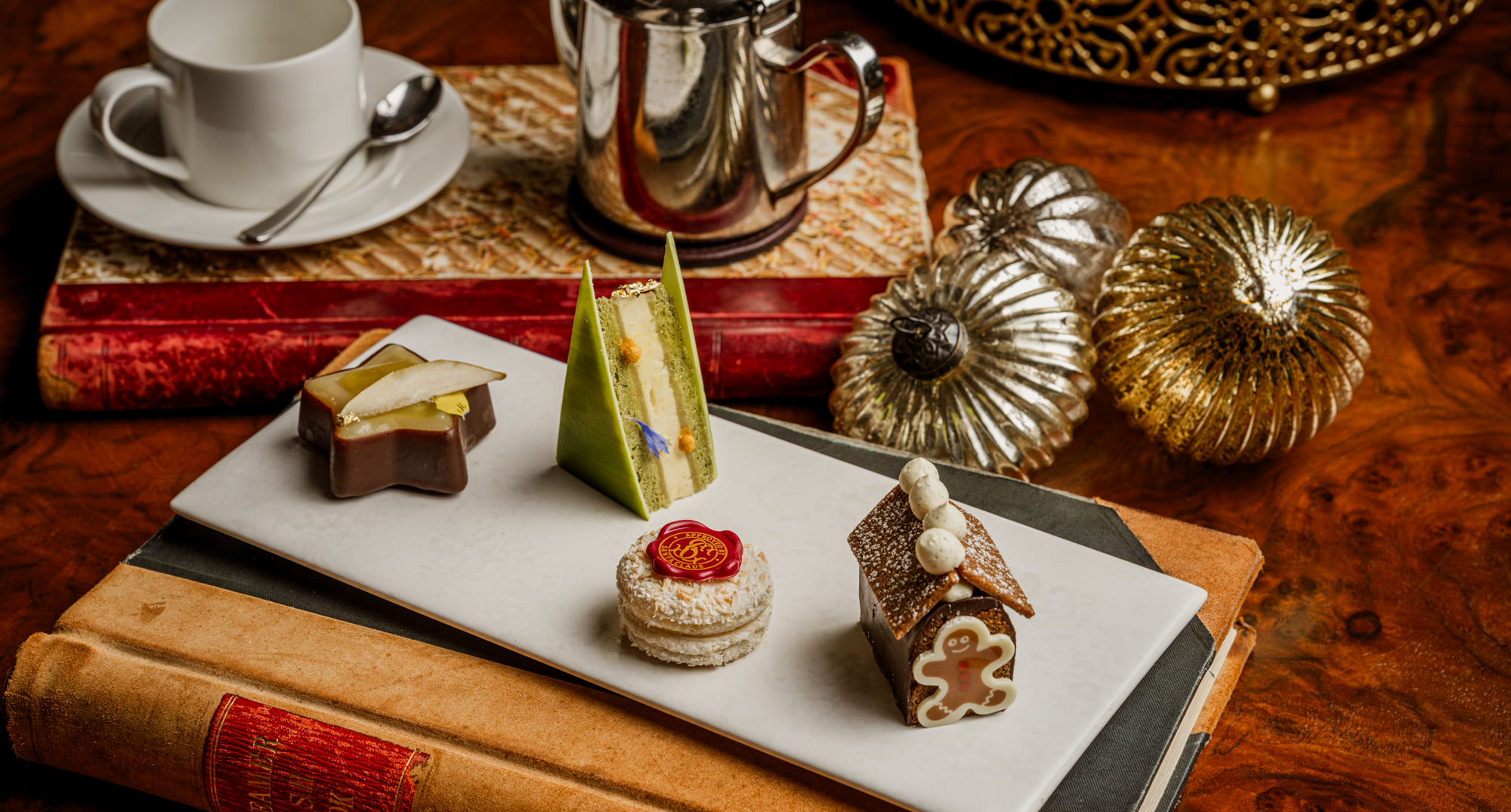 Sweet elements of Festive Afternoon Tea with Christmas Decorations