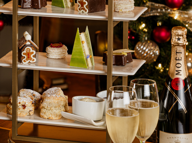 Festive Afternoon Tea Vertical Champagne Glasses View