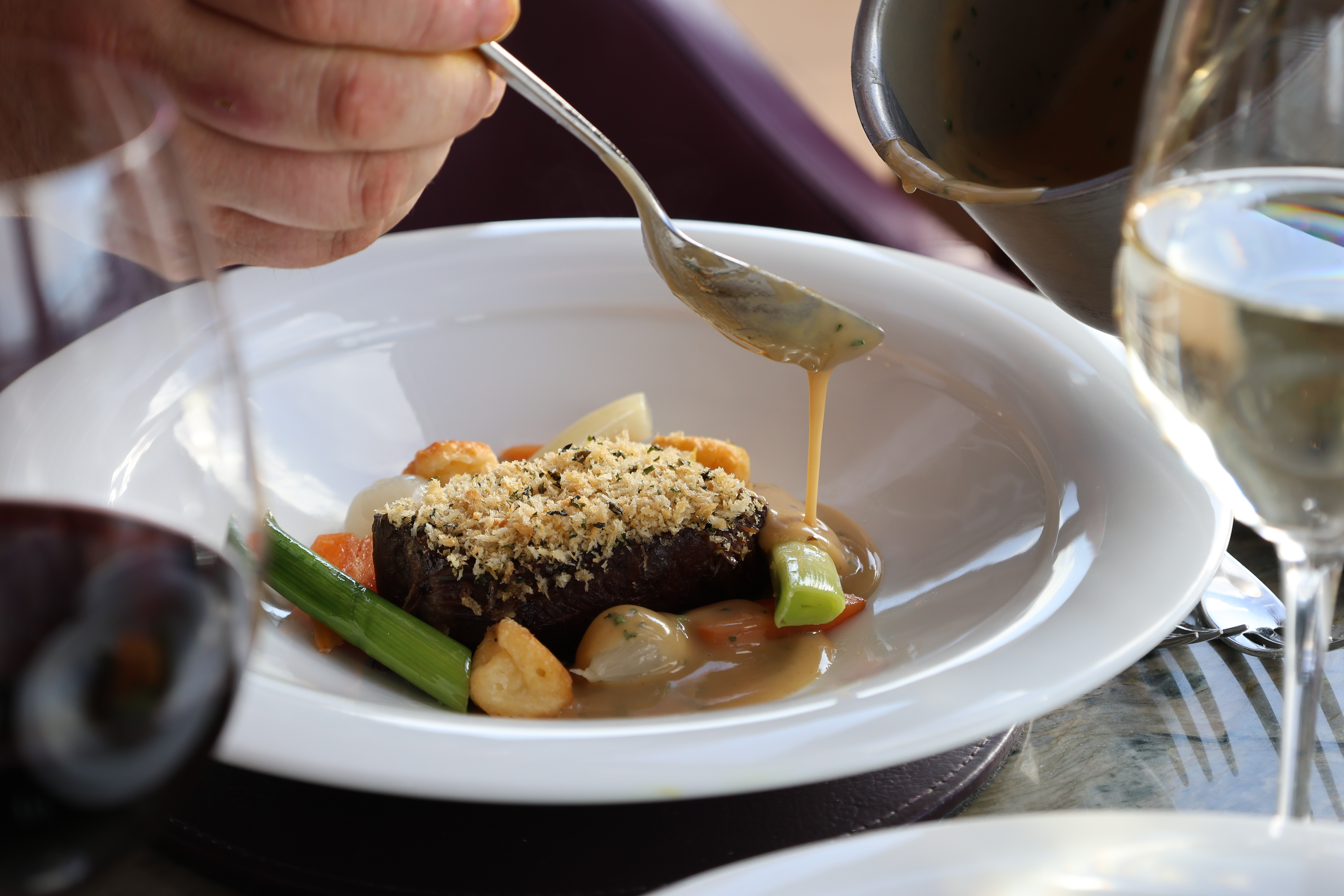 Black Isle beef cheek, horseradish crumb, Parisienne  gnocchi, Chantenay carrots, blanquette sauce