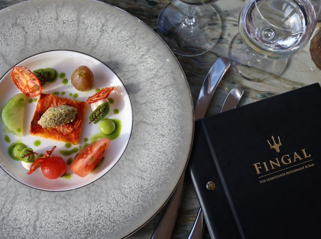 Isle of Wight tomato tart fine, goat’s curd &  gordal olives with menu