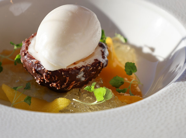Valrhona Guanaja chocolate cake, lemongrass sorbet