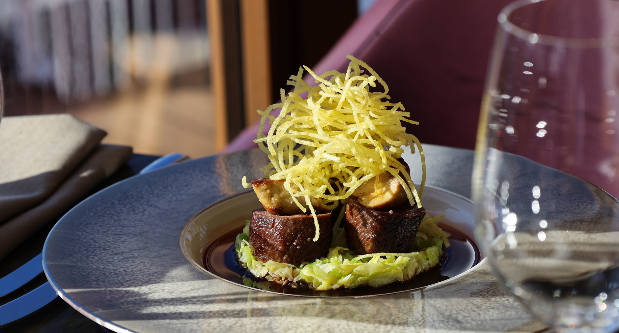 Lochaber venison, foie gras, shoestring potato, port jus