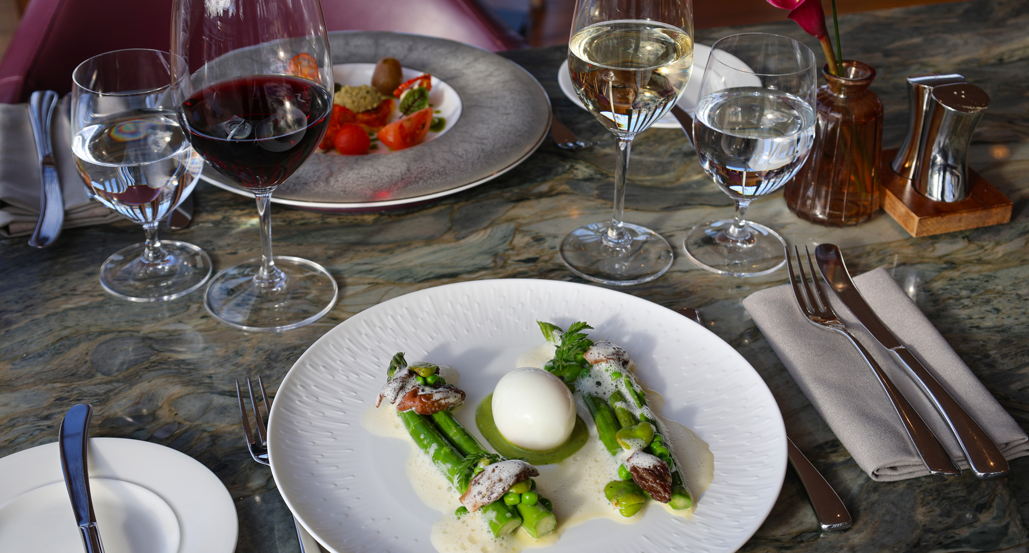 Asparagus, soft‑boiled Sommerville hen’s egg,  broad beans, morels, aged Parmesan foam