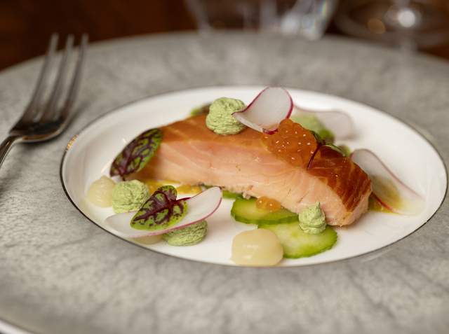 Whisky hot-smoked salad. 